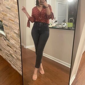 Red Wrap Blouse with tie sleeves details